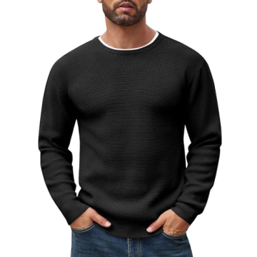 COOFANDY Men's Waffle Sweater Slim Fit Crewneck Pullover Casual Knit Fashion