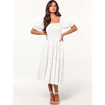 ANRABESS Women's Casual 2024 Summer Fashion Midi Dress Puff Short Sleeve Square Neck Smocked Tiered ...