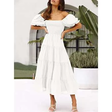 ANRABESS Women's Summer Midi Dress - Puff Short Sleeve
