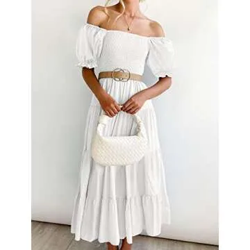 ANRABESS Women's Summer Midi Dress - Puff Short Sleeve