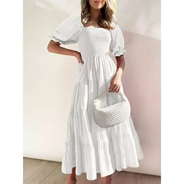 ANRABESS Women's Summer Midi Dress - Puff Short Sleeve