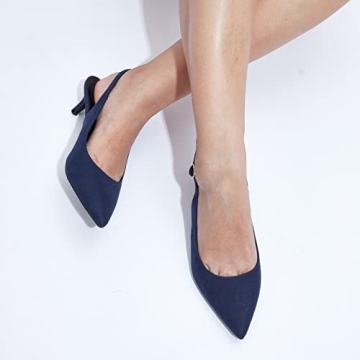 GENSHUO Women's Slingback Kitten Heels in Navy Blue
