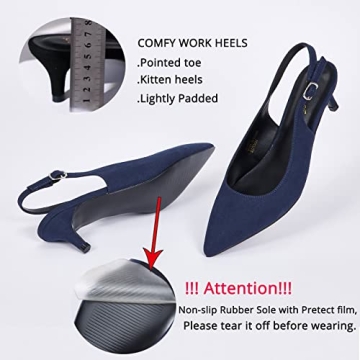 GENSHUO Women's Slingback Kitten Heels in Navy Blue
