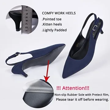 GENSHUO Women's Slingback Kitten Heels in Navy Blue