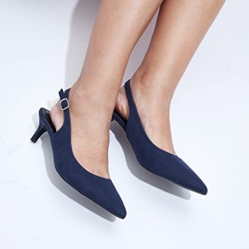 GENSHUO Women's Slingback Kitten Heels in Navy Blue
