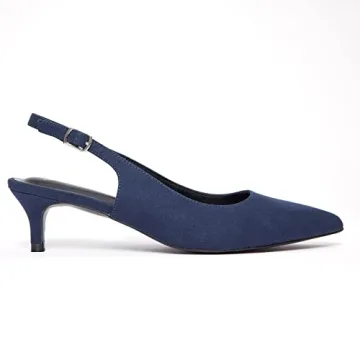 GENSHUO Women's Slingback Kitten Heels in Navy Blue