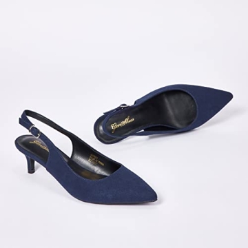 GENSHUO Women's Slingback Kitten Heels in Navy Blue