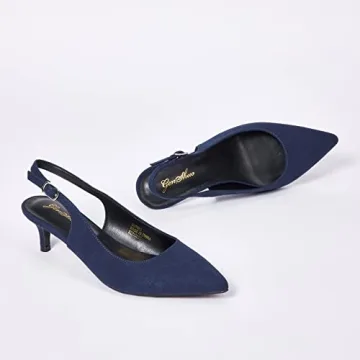 GENSHUO Women's Slingback Kitten Heels in Navy Blue