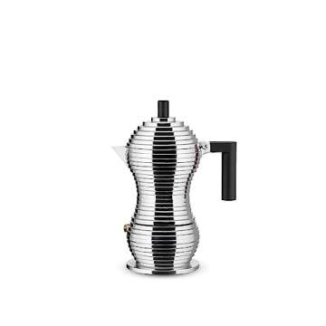 Alessi MDL02/3 B Pulcina Stove Top Espresso 3 Cup Coffee Maker in Aluminum Casting Handle And Knob in Pa, Black