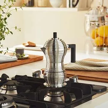 Alessi MDL02/3 B Pulcina Stove Top Espresso 3 Cup Coffee Maker in Aluminum Casting Handle And Knob in Pa, Black