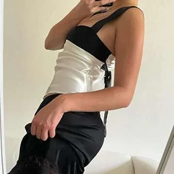 Women Lace Trim V Neck Cami Sleeveless Spaghetti Strap Tanks Vintage Patchwork Slim Fit Camisole Elegant Crop Top