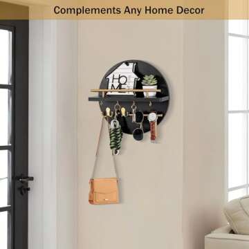dreampossible Key Holder for Wall Decorative with Shelf and Hooks, Mail Organizer Wall Mount with Sunglasses Holder, Circular Design Entryway Key Rack Hanger, Rustic Home Decor Boho Wall Decor