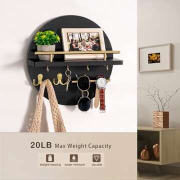 dreampossible Key Holder for Wall Decorative with Shelf and Hooks, Mail Organizer Wall Mount with Sunglasses Holder, Circular Design Entryway Key Rack Hanger, Rustic Home Decor Boho Wall Decor