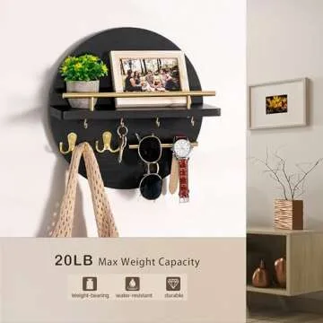 dreampossible Key Holder for Wall Decorative with Shelf and Hooks, Mail Organizer Wall Mount with Sunglasses Holder, Circular Design Entryway Key Rack Hanger, Rustic Home Decor Boho Wall Decor