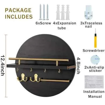 dreampossible Key Holder for Wall Decorative with Shelf and Hooks, Mail Organizer Wall Mount with Sunglasses Holder, Circular Design Entryway Key Rack Hanger, Rustic Home Decor Boho Wall Decor