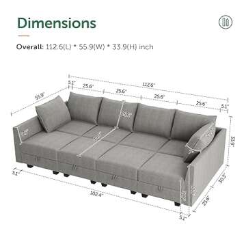 HONBAY Modular Sectional Sleeper Sofa Bed Reversible Modular Couch with Storage Seats Oversized Slee...