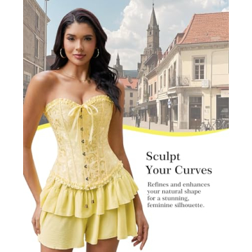 Vrapo Elfin Yellow Corset Top for Women | Overbust Lace Up Waist Cincher Shapewear Lingerie - Size X...