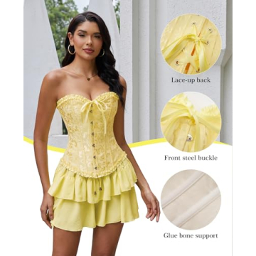 Vrapo Elfin Yellow Corset Top - Overbust Lace Up Shapewear