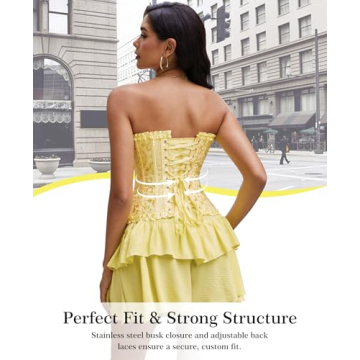 Vrapo Elfin Yellow Corset Top - Overbust Lace Up Shapewear