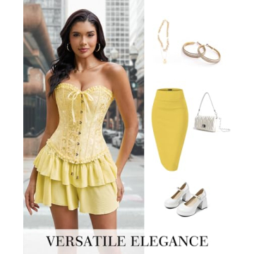Vrapo Elfin Yellow Corset Top - Overbust Lace Up Shapewear