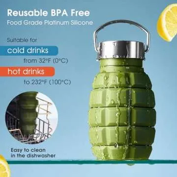 YARO Collapsible Water Bottle 19.6oz Leak Proof - 2 Lids, Carabiner, Gift Box - Reusable Silicone Water Bottle Men for Dad Birthday Gift - Foldable Travel Accessories for Hiking & Camping (Army Green)