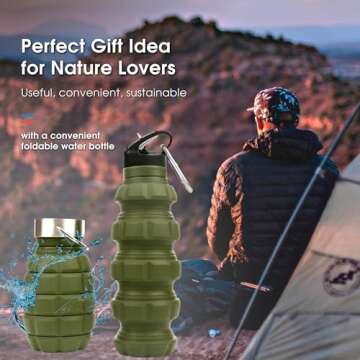 YARO Collapsible Water Bottle 19.6oz Leak Proof - 2 Lids, Carabiner, Gift Box - Reusable Silicone Water Bottle Men for Dad Birthday Gift - Foldable Travel Accessories for Hiking & Camping (Army Green)