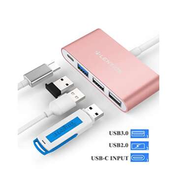 LENTION 4-in-1 USB-C Hub with Type C, USB 3.0, USB 2.0 for 2024-2016 MacBook Pro (M1-M4), iPhone 16-15 New Mac Air/Surface, ChromeBook, More, Multiport Charging & Connecting Adapter (C13, Rose Gold)