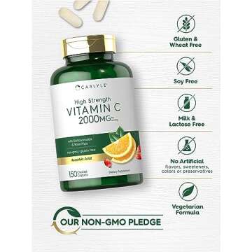 Carlyle Vitamin C 2000mg | with Rose HIPS | 150 Caplets | Vegetarian, Non-GMO, Gluten Free Supplement