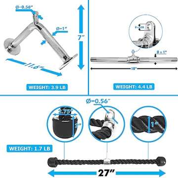 A2ZCARE Combo Cable Attachments for Gym, Cable Machine Accessories, LAT Pull Down Attachment with Mu...