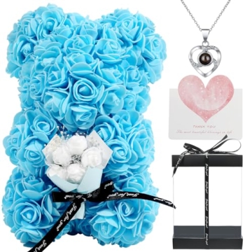 ZXS4RR Rose Bear Gifts for Women, Artificial Flowers Rose Bear with Necklace and Card as for Mom, Gr...