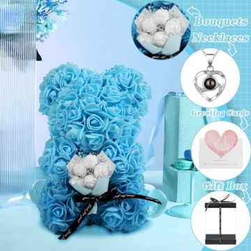 ZXS4RR Rose Bear Gift with Necklace and Card for Women