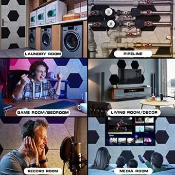 DEKIRU 12 Pack Acoustic Panels Hexagon Sound Proof Padding, 14 X 13 X 0.4 Inches Sound dampening Panel Used in Home & Offices (Black)