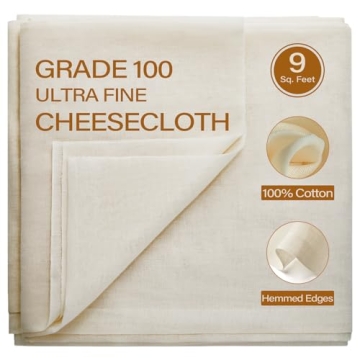 Unbleached Cotton Cheesecloth - 9 Sq Ft Reusable
