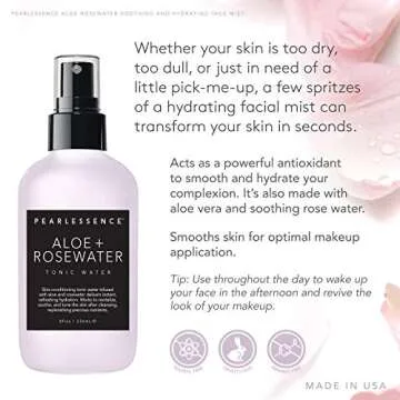 Pearlessence Aloe + Rosewater Tonic Water Face Mist - Delivers Refreshing Hydration | Soothes & Tones Skin | Made in USA & Cruelty Free (8oz)