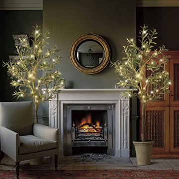 NeuType Artificial Olive Tree 6Ft Set of 2 with Lights