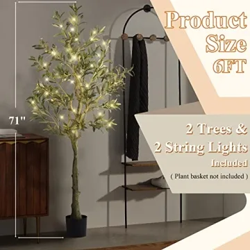 NeuType Artificial Olive Tree 6Ft Set of 2 with Lights