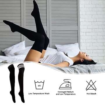 Ammiko Women’s Stylish Thigh High Socks - Soft Cotton Stripes