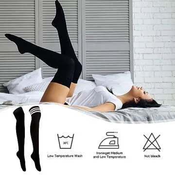 Ammiko Women’s Stylish Thigh High Socks - Soft Cotton Stripes