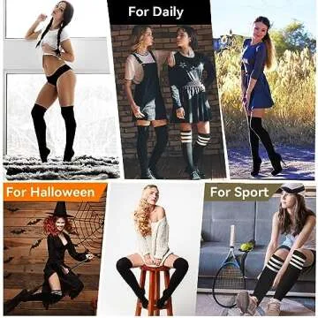 Ammiko Women’s Stylish Thigh High Socks - Soft Cotton Stripes