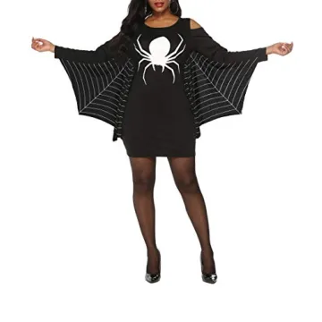 Grace's Secret Plus Size Halloween Costumes for Women Spiderweb Dress Jersey Cosplay Tunic Dress Bla...