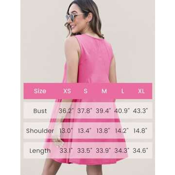 Athlisan Womens Summer Sleeveless Mini Dress Casual Loose V Neck Sundress with Pockets(Rosered-M)