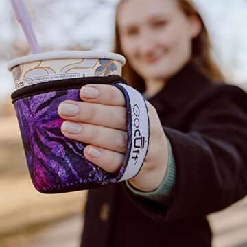 GoCuff Ice Cream Coozie Pint Cuff Reusable Antislip Neoprene Insulator Pint Sized Ice Cream Pint Cozy Sleeve with Handle Compatible For Haagen-Dazs, Ben & Jerry's, Halo Top(Rose Gold Marble)