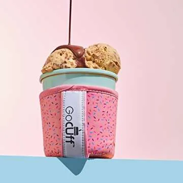 GoCuff Ice Cream Coozie Pint Cuff Reusable Antislip Neoprene Insulator Pint Sized Ice Cream Pint Cozy Sleeve with Handle Compatible For Haagen-Dazs, Ben & Jerry's, Halo Top(Rose Gold Marble)