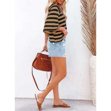 Dokotoo Summer Womens Tops for Women Cute Crop Tops 2025 Spring Striped Short Sleeve Shirts Women's Clothes Clothing Blouses Dressy Casual Fashion Trendy Oversized Tshirts Tee Cruise Outfits