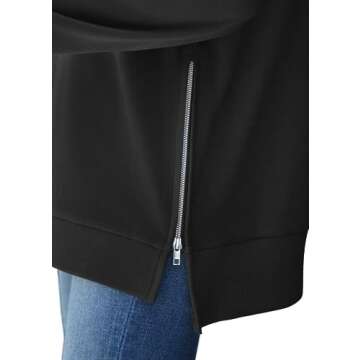 WIHOLL Oversized Sweatshirt for Women Crew Neck Pullover Sweatshirts Long Sleeve Tops Soft Loose Fit Fall Fashion 2024 Trendy Casual Lightweight Shirts Side Slit Black Medium