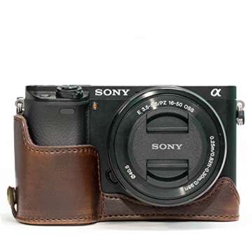 MegaGear MG961 Sony Alpha A6300, A6000 Ever Ready Leather Camera Half Case and Strap, with Battery A...