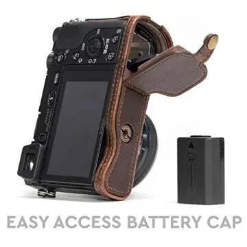 MegaGear MG961 Sony Alpha A6300, A6000 Ever Ready Leather Camera Half Case and Strap, with Battery Access, Dark Brown
