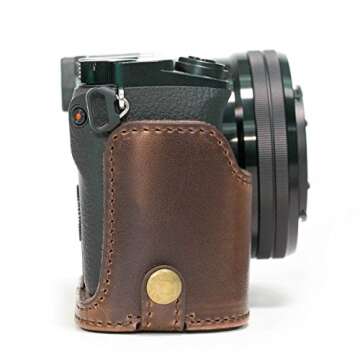 MegaGear MG961 Sony Alpha A6300, A6000 Ever Ready Leather Camera Half Case and Strap, with Battery Access, Dark Brown