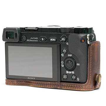 MegaGear MG961 Sony Alpha A6300, A6000 Ever Ready Leather Camera Half Case and Strap, with Battery Access, Dark Brown