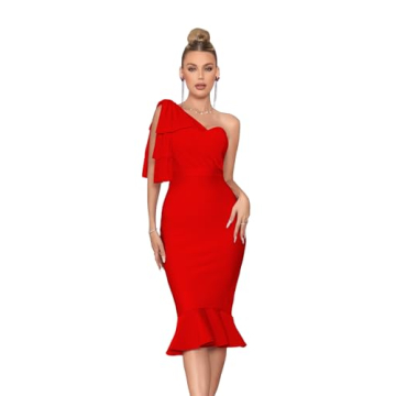 Elegant One Shoulder Bodycon Midi Cocktail Dress to Dazzle and Delight